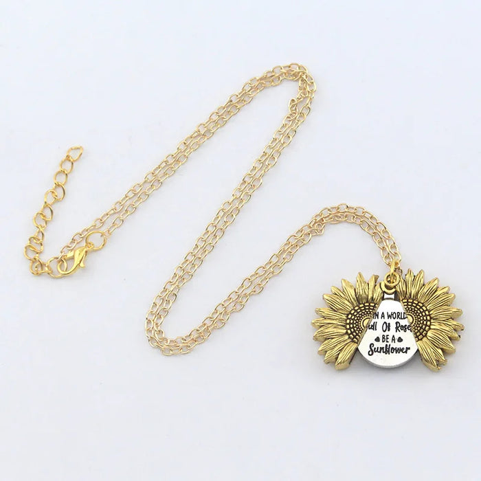 Positive Message Sunflower Open Locket Pendant Necklace On Sale