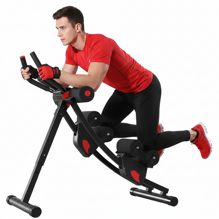 Height Adjustable Foldable Ab Exercise Machine with LCD Monitor, Dual Track Core Trainer for Home Gym On Sale