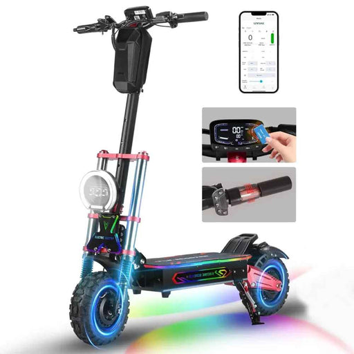 Foldable Off-road Tires Two-wheel Electric Scooter 6000W Motor 60V 38Ah With RGB Colour Lights, Shock Absorption and Smart App Control On Sale