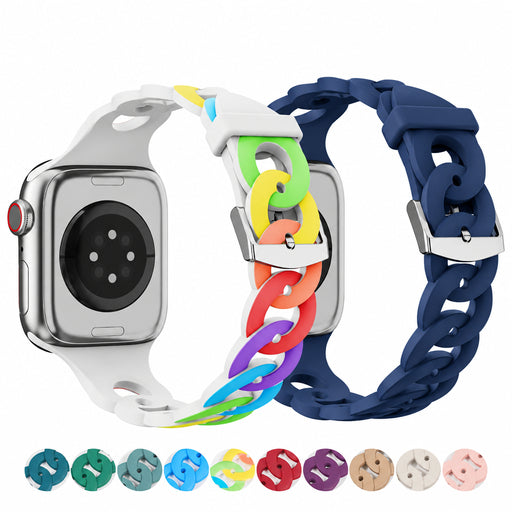 O-Ring Silicone Chain Link Bracelets For Apple Watch Band 38mm, 40mm, 41mm, 42mm, 44mm, 45mm, 46mm, 49mm On Sale