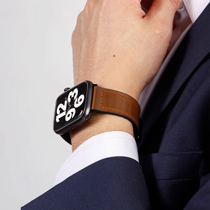 Genuine Leather Magnetic Buckle Watch Band For Apple Watch Series On Sale