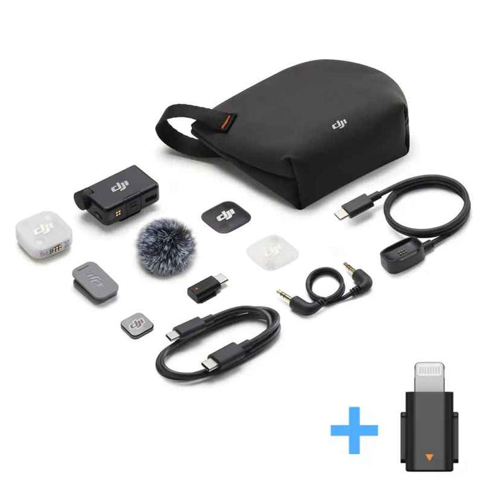 DJI Mic Mini (1TX 1RX Adapter), 2 magnetic font covers, and charging case On Sale