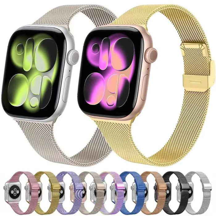 Slim Stainless Steel Mesh Adjustable Watch Band for Apple Watch Series 11, 10, 9, 8, 7, SE, 6, 5, 4, 3 and Ultra On Sale