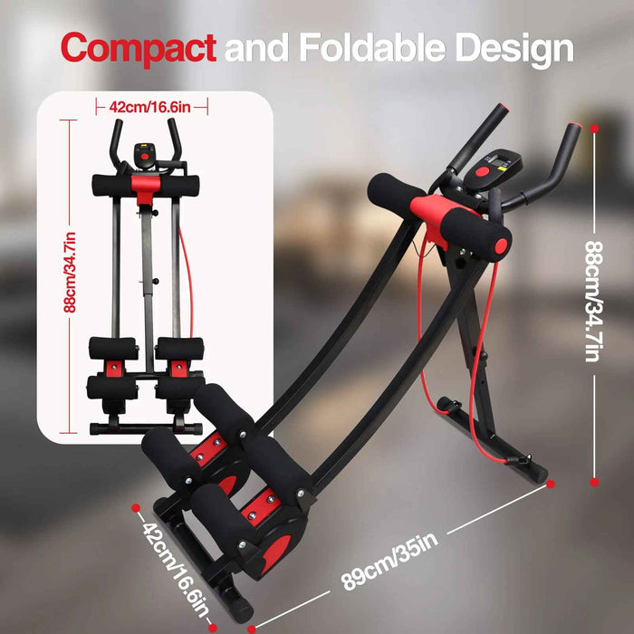 Height Adjustable Foldable Ab Exercise Machine with LCD Monitor, Dual Track Core Trainer for Home Gym On Sale