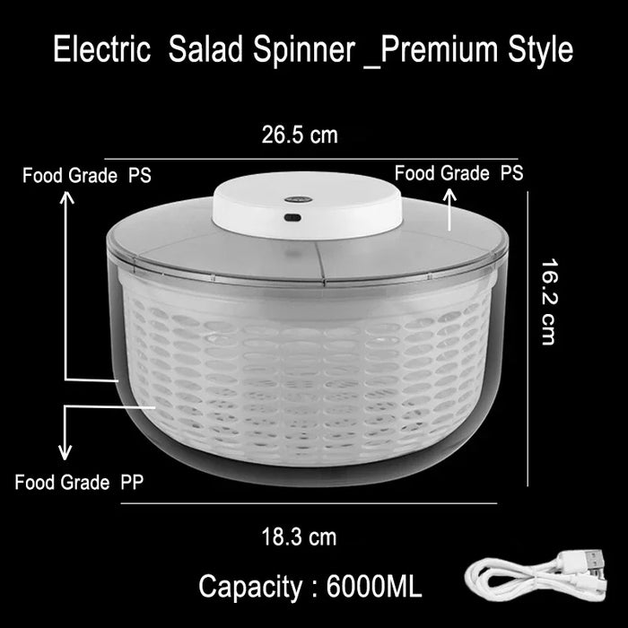 Electric Salad Spinner and Vegetable Dryer USB Rechargeable, Quick-Dry Kitchen Essential On Sale
