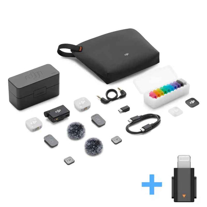 DJI Mic Mini (2TX 1RX Adapter), 8 Multi-color magnetic font covers, and charging case On Sale