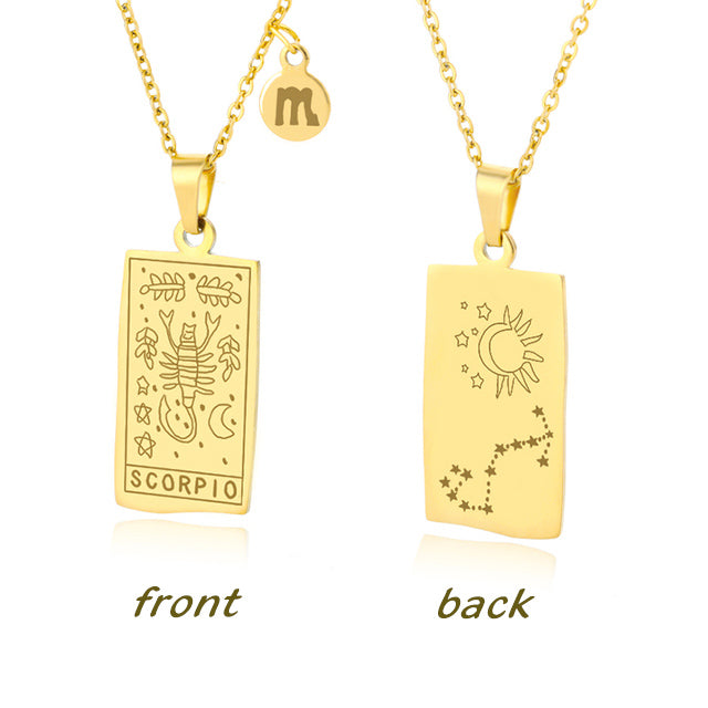 Gold Scorpio Zodiac Sign Stainless Steel Pendant Necklace – Tarot Card Style Constellation Necklace for Women On Sale