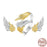 925 Sterling Silver 14K Gold Plated Two-tone Angel's Wings Ring And Stud Earrings Jewelry Set Collection On Sale