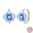 925 Sterling Silver Blue Enamel Butterfly Orchid Hoop Earrings On Sale