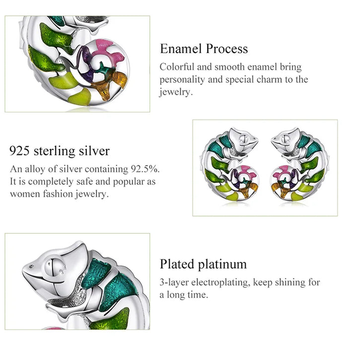 925 Sterling Silver Mini Chameleon Stud Earrings On Sale