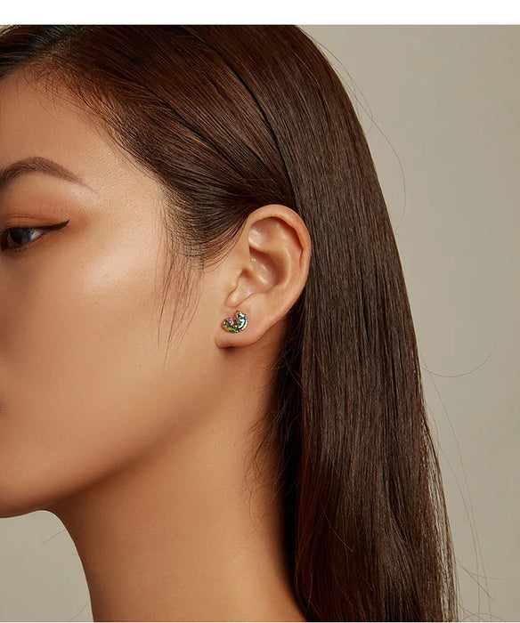925 Sterling Silver Mini Chameleon Stud Earrings On Sale