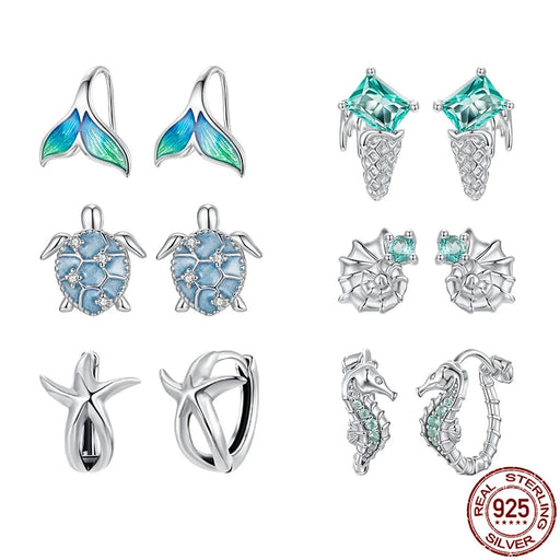 925 Sterling Silver Ocean Marine Life Theme Earrings Collection On Sale