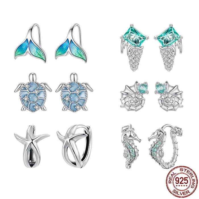 925 Sterling Silver Ocean Marine Life Theme Earrings Collection On Sale