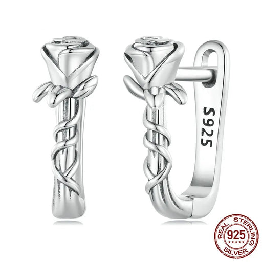 925 Sterling Silver Rose Vine Hoop Earrings On Sale