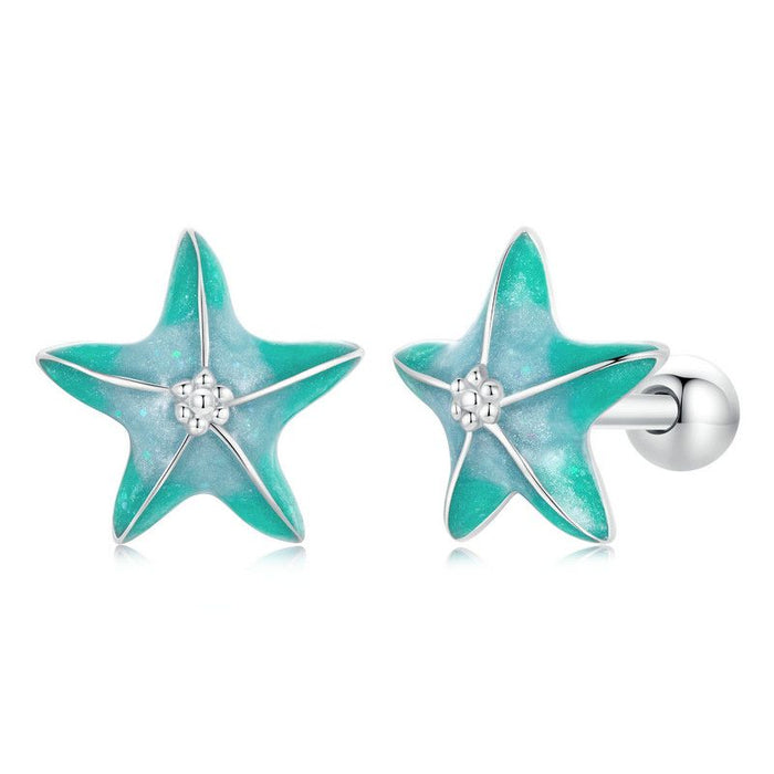 925 Sterling Silver Ocean Marine Life Theme Starfish Scew Stud Earrings Collection On Sale