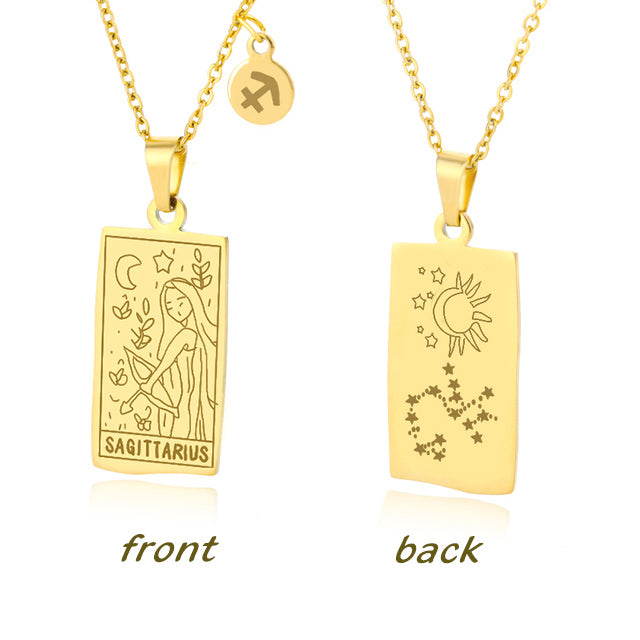 Gold Sagittarius Zodiac Sign Stainless Steel Pendant Necklace – Tarot Card Style Constellation Necklace for Women On Sale