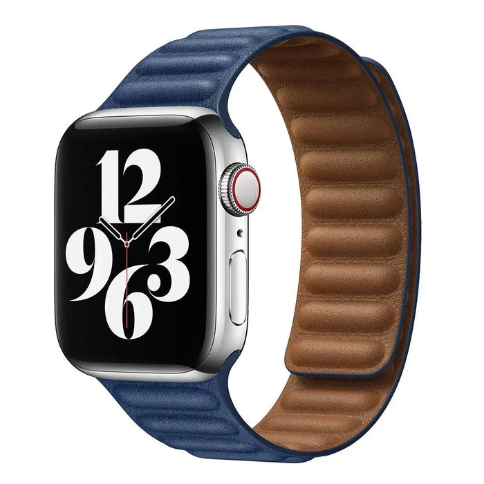 Midnight Blue Leather Link Magnetic Loop Apple Watch Band On Sale