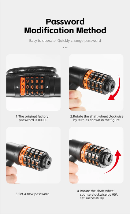 Bicycle Steel Cable Lock With Resettable 5-Digit Combination Dial And Tail Light On Sale