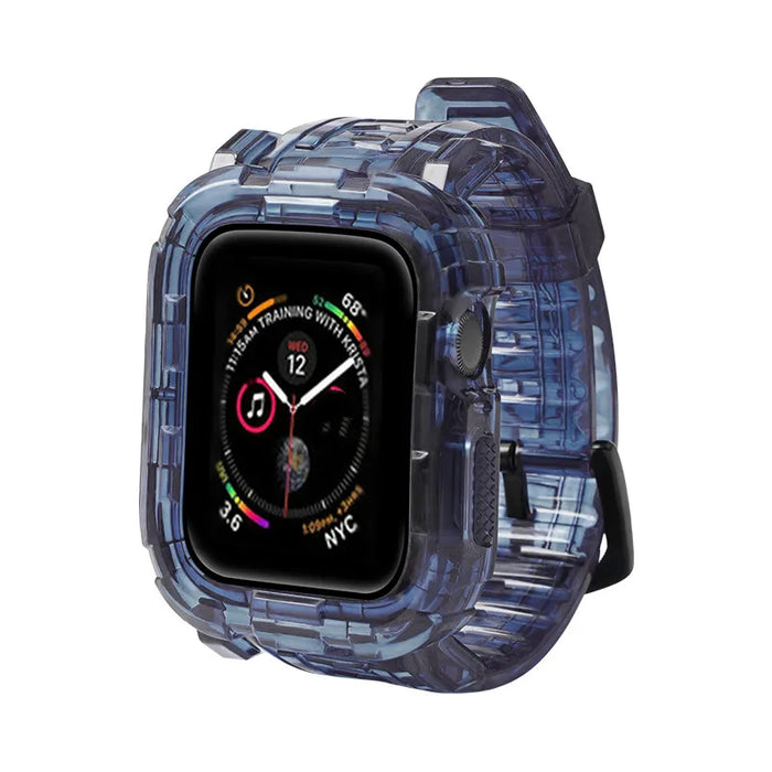 Blue Black Clear iWatch Case And Silicone Straps Sets For Apple Watch Band 38mm, 40mm, 41mm, 42mm, 44mm, 45mm On Sale