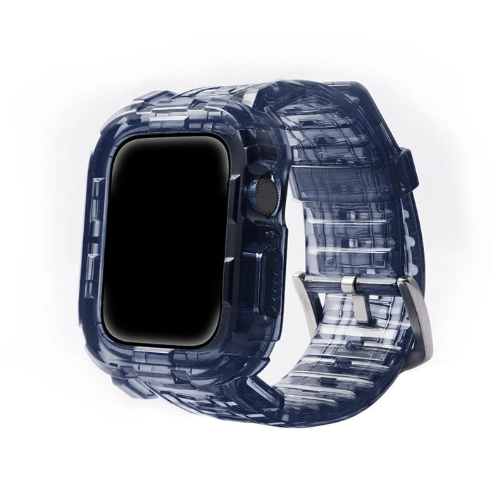 Blue Silver Clear iWatch Case And Silicone Straps Sets For Apple Watch Band 38mm, 40mm, 41mm, 42mm, 44mm, 45mm On Sale