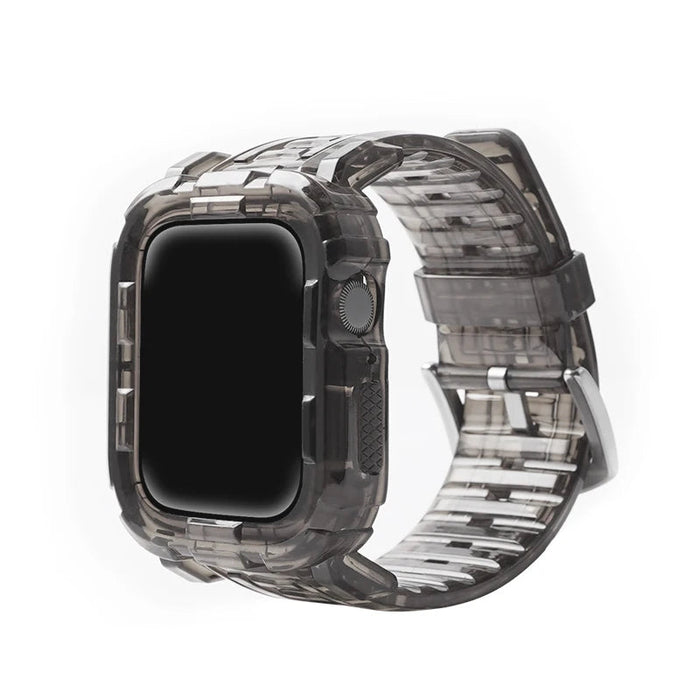 Blue Silver Clear iWatch Case And Silicone Straps Sets For Apple Watch Band 38mm, 40mm, 41mm, 42mm, 44mm, 45mm On Sale