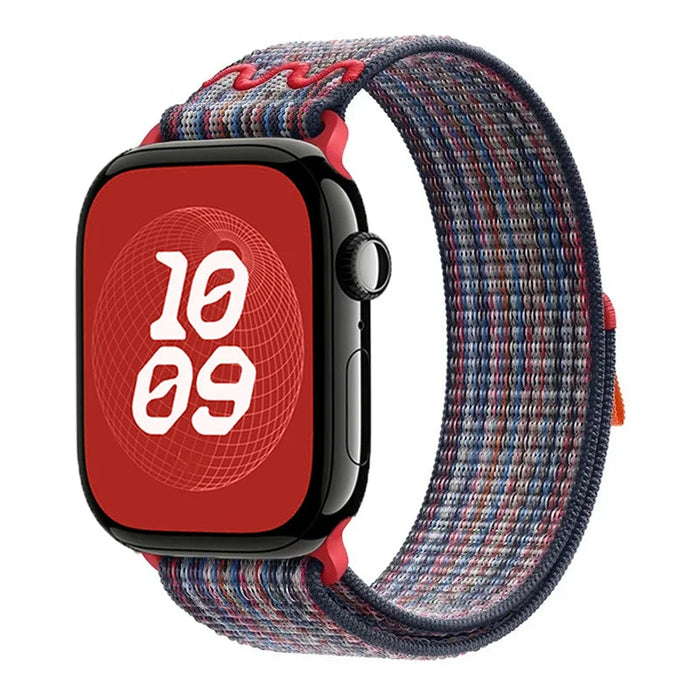 Blue with Red Nylon Sport Loop Watch Band for Apple Watch 38mm 40mm 41mm 42mm 44mm 45mm 46mm 49mm On Sale