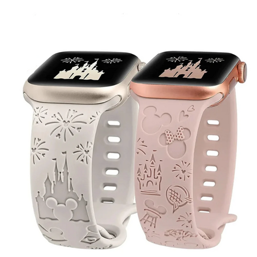 Engraved Cartoon Mouse Castle Silicone Watch Band Compatible With Apple Watch Series 10 - 1 On Sale