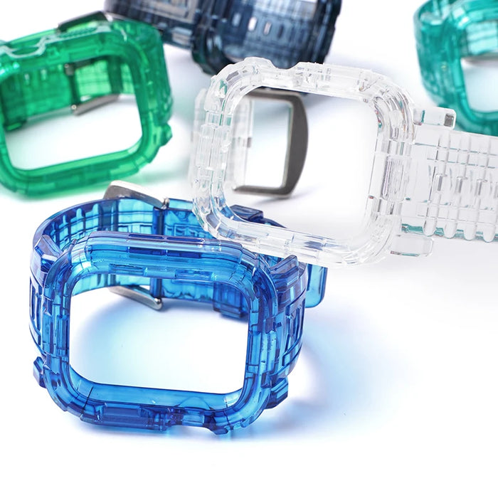 Clear iWatch Case And Silicone Straps Sets For Apple Watch Band 38mm, 40mm, 41mm, 42mm, 44mm, 45mm On Sale