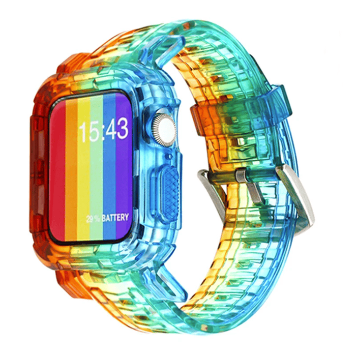 Colorful Rainbow Clear iWatch Case And Silicone Straps Sets For Apple Watch Band 38mm, 40mm, 41mm, 42mm, 44mm, 45mm On Sale