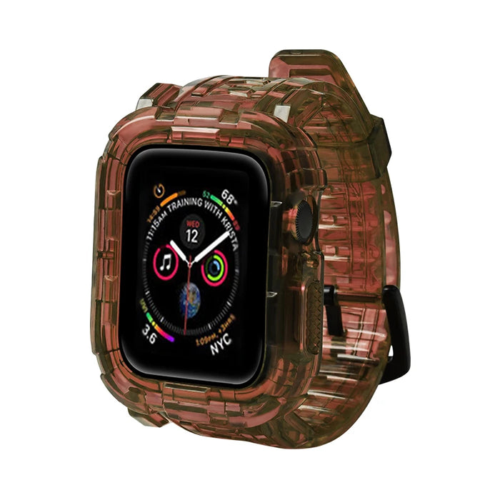 Coffee Black Clear iWatch Case And Silicone Straps Sets For Apple Watch Band 38mm, 40mm, 41mm, 42mm, 44mm, 45mm On Sale