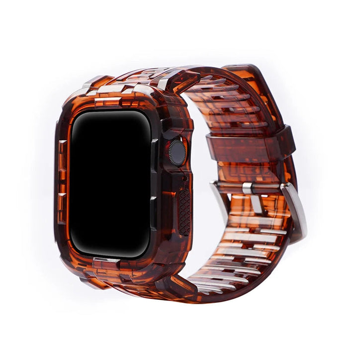 Coffee Silver Clear iWatch Case And Silicone Straps Sets For Apple Watch Band 38mm, 40mm, 41mm, 42mm, 44mm, 45mm On Sale