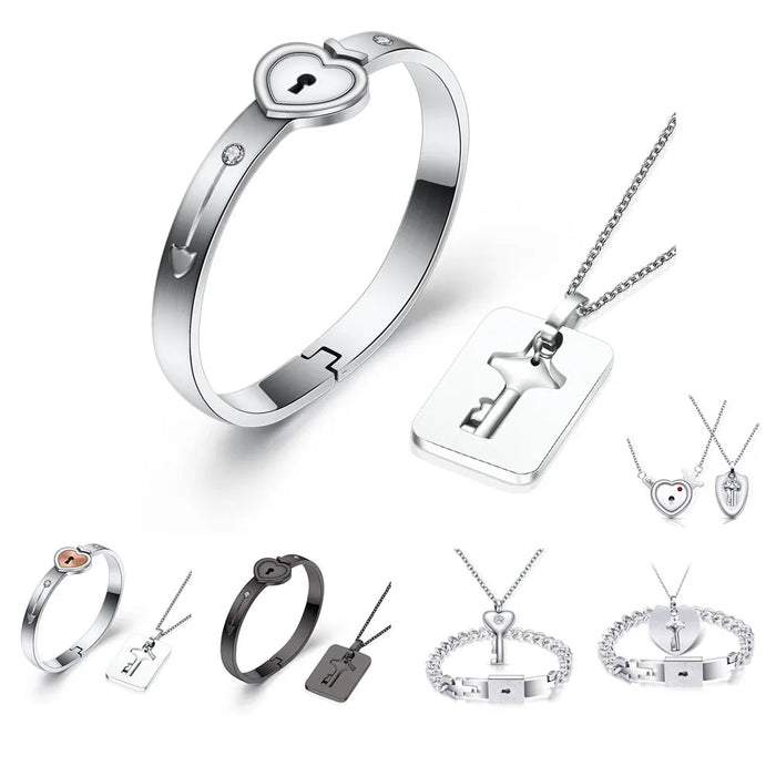 Concentric interlocking Chain And Link Stainless Steel Couple Bracelet On Sale