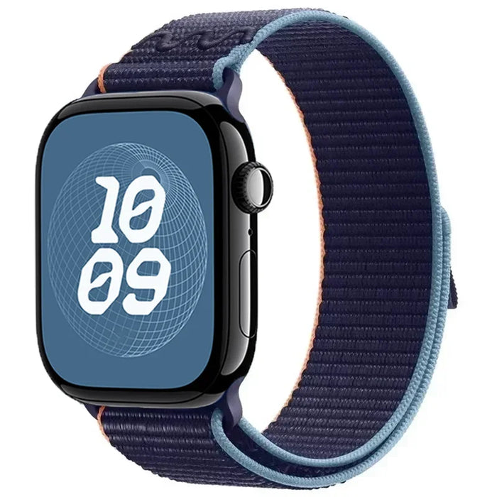 Dark Navy Blue Nylon Sport Loop Watch Band for Apple Watch 38mm 40mm 41mm 42mm 44mm 45mm 46mm 49mm On Sale