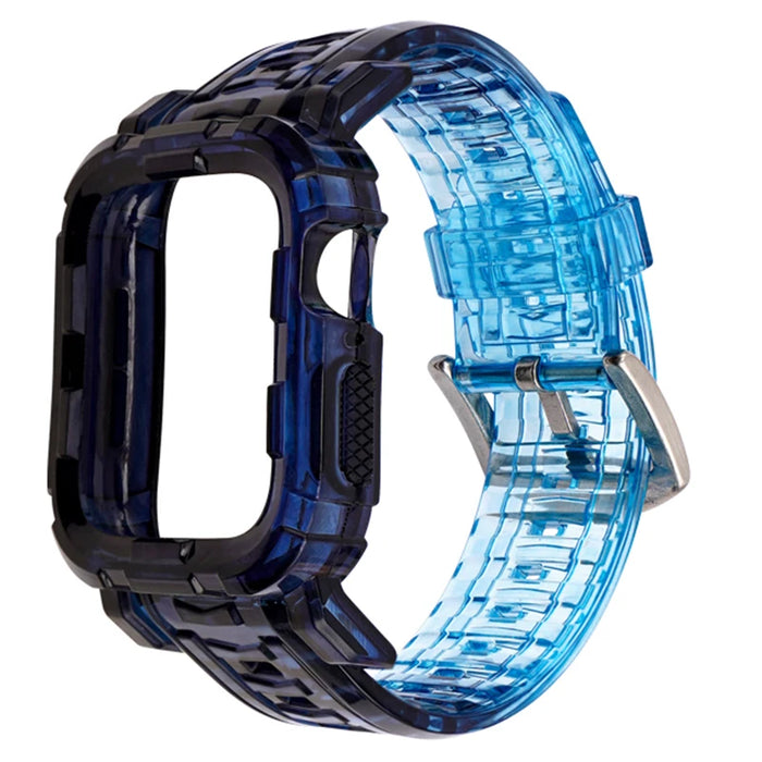 Double Blue Clear iWatch Case And Silicone Straps Sets For Apple Watch Band 38mm, 40mm, 41mm, 42mm, 44mm, 45mm On Sale