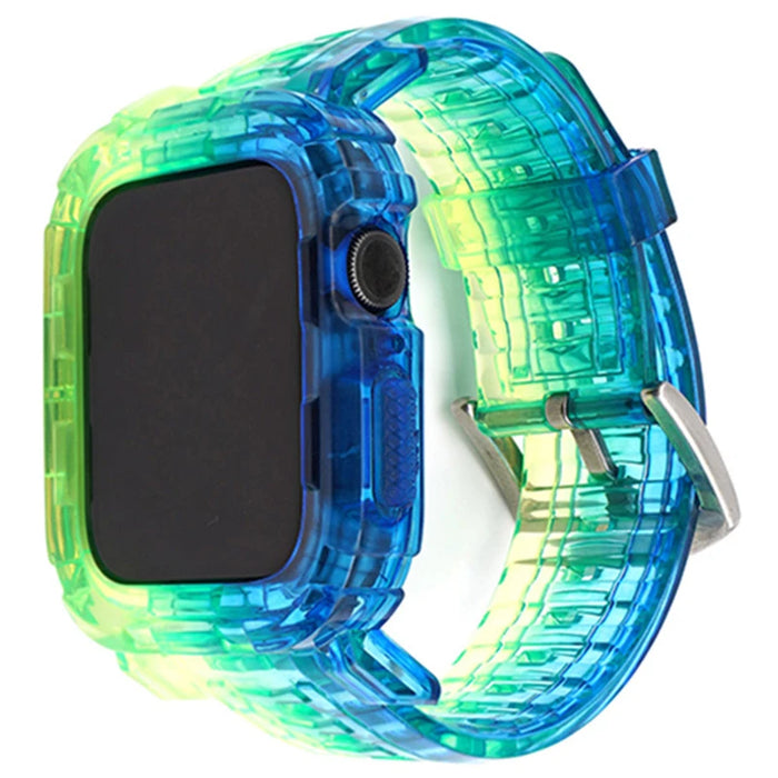 Double Green Blue Clear iWatch Case And Silicone Straps Sets For Apple Watch Band 38mm, 40mm, 41mm, 42mm, 44mm, 45mm On Sale