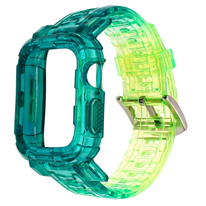 Double Green Clear iWatch Case And Silicone Straps Sets For Apple Watch Band 38mm, 40mm, 41mm, 42mm, 44mm, 45mm On Sale