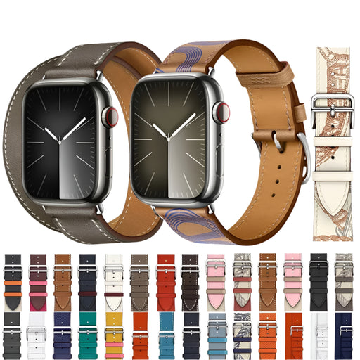 Double Tour Genuine Leather Wrap Bracelet For Apple Watch Series 38mm, 40mm, 41mm, 42mm, 44mm, 45mm, 46mm, 49mm All Models On Sale
