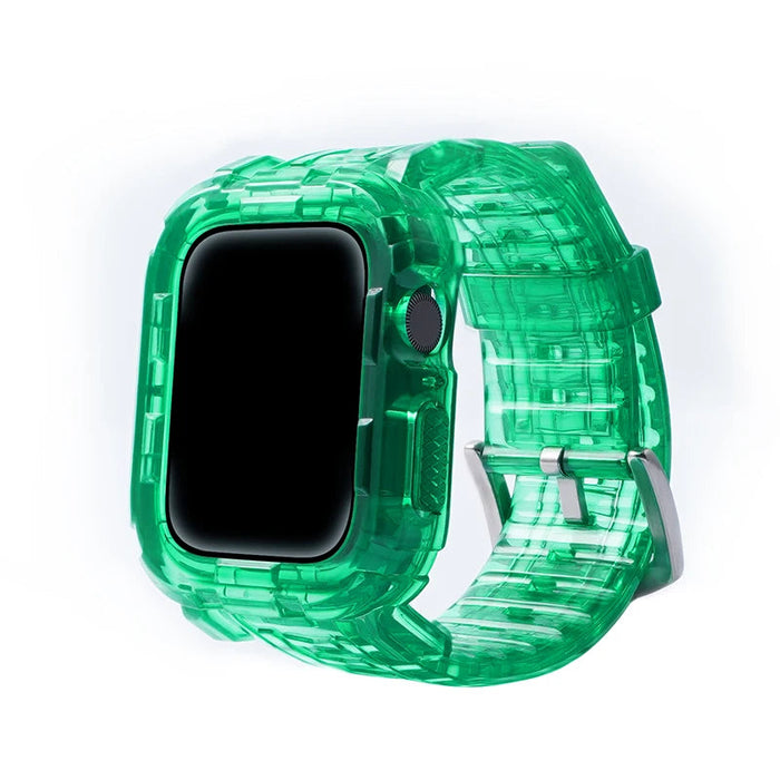Emerald Silver Clear iWatch Case And Silicone Straps Sets For Apple Watch Band 38mm, 40mm, 41mm, 42mm, 44mm, 45mm On Sale