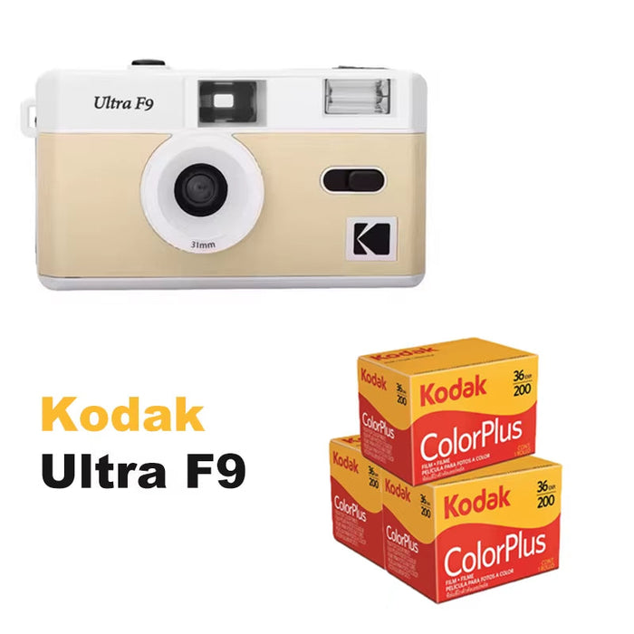 KODAK Vintage Retro Ultra F9 35mm Reusable Classic Film Camera Beige With 3 Roll Kodak ColorPlus 200 Film On Sale