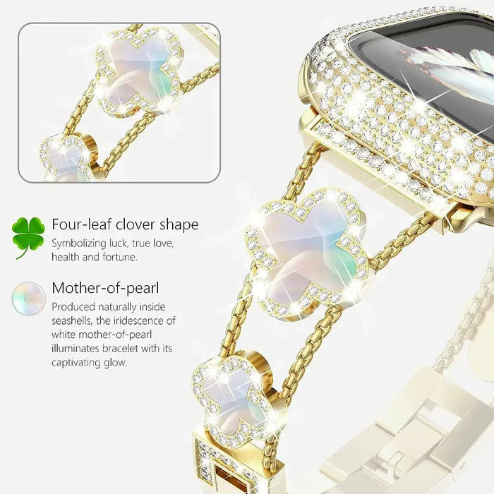 Cloverleaf Diamond Women Stainless Steel Apple Watch Bracelet For Ultra, 49mm, 46mm, 45mm, 44mm, 42mm, 41mm, 40mm, 38mm On Sale