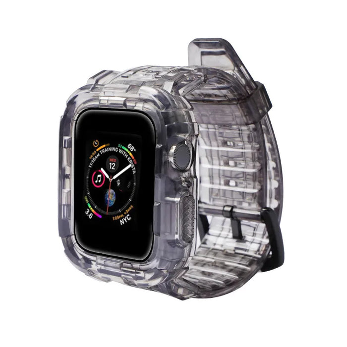 Grey Black Clear iWatch Case And Silicone Straps Sets For Apple Watch Band 38mm, 40mm, 41mm, 42mm, 44mm, 45mm On Sale
