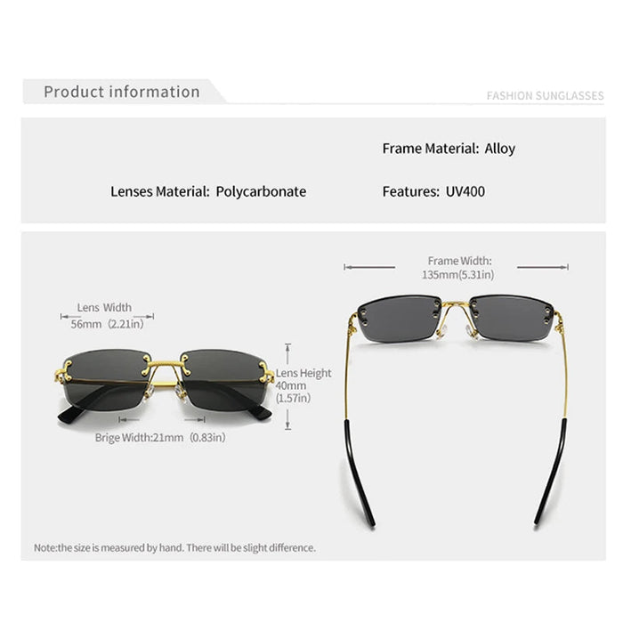 Classic Rectangular Rimless Sunglasses On Sale