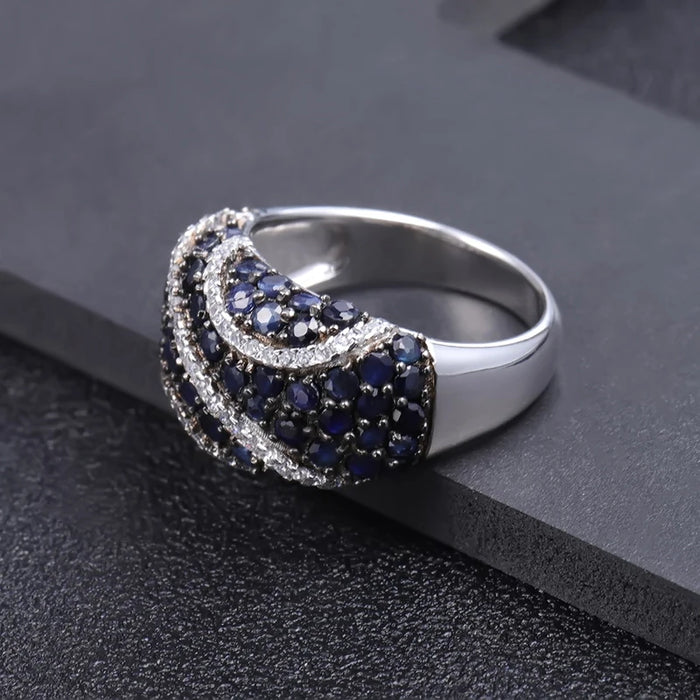 925 Sterling Silver Natural Blue Sapphire Gemstone Ring On Sale