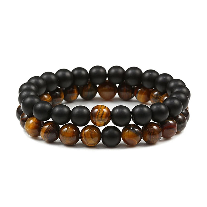 1 Set Natural Black Stone And Tiger Eye Couple Bracelets On Sale