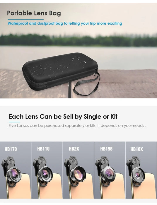 5 in 1 4K HD Wide Angle, Macro, Fisheye, Mobile Phone Camera Lens Set On Sale