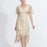 1920s Gatsby Style V-Neck Petal Sleeves Beige Embroidery Sequin Fringe Flapper Midi Dress On Sale
