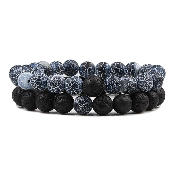 1 Set Black Weathered Stone And Lava Stone Couple Bracelets On Sale