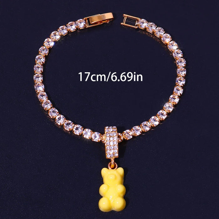 Size Measurement Of Teddy Gummy Bear Crystal Rhinestone Tennis Chain Bracelet