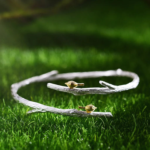 925 Sterling Silver Handmade Branch Bird Bracelet On Sale