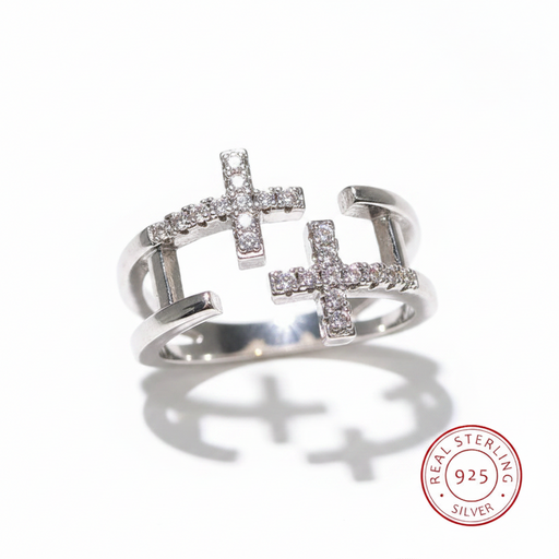 925 Sterling Silver Lucky Double Cross Ring on Sale